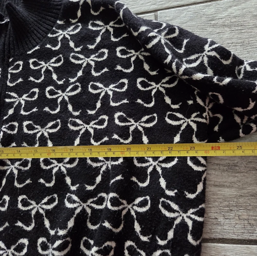 Maeve Anthropologie The Montana Mock-Neck‎ Half-Zip Sweater Black Bow Print Sz M